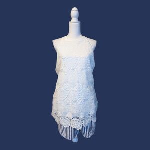 White Boho Lace Loose Fit Tank Top Halter Top Neck XXL